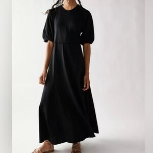 FREE PEOPLE BEACH Brentwood Maxi Puffed Sleeves Black Dress